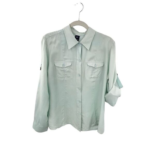 Gap mint green 100% silk button down vintage from spring 04 size large - Picture 1 of 13